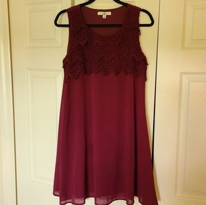 Modcloth maroon shift dress crochet neckline